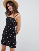 Asos Design Lace Up Tie Side Mini Sundress In Watermelon Print - Multi