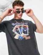 Topman Oversized T-shirt With Motorhead Cards Print In Washed Black