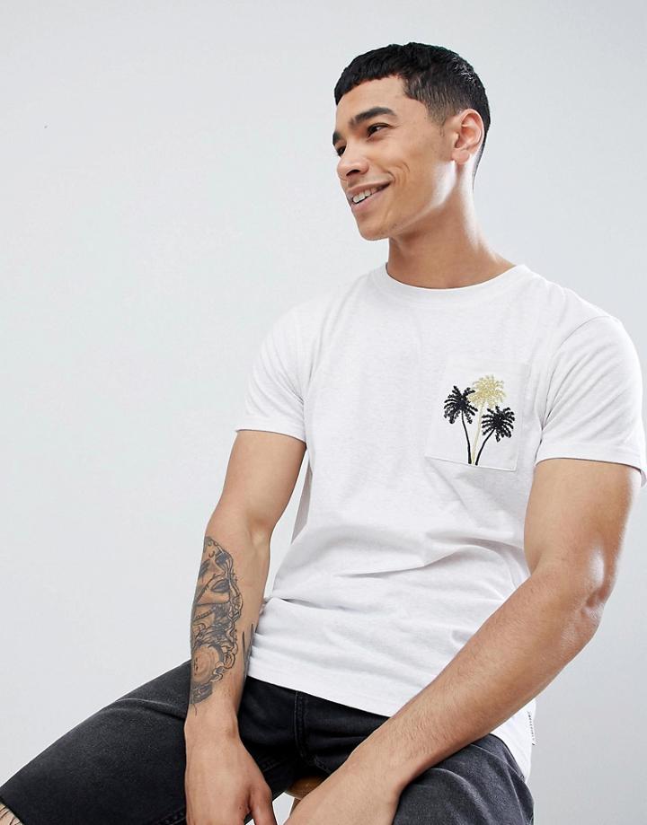 Bellfield T-shirt With Palm Tree Metallic Pocket - White