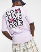 Jack & Jones Originals Oversized T-shirt With 'positive Vibes' Back Print In Lilac-purple