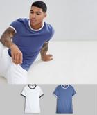 Asos Design Muscle Fit T-shirt With Contrast Ringer 2 Pack Save - Multi