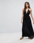 Asos Woven Tie Front Maxi Beach Dress - Black