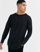 Soul Star Sheer Curved Hem Knitted Top In Black - Black