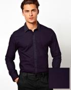 Asos Smart Shirt In Long Sleeve With Polka Dot Contrast - Blue
