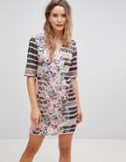 Lavand Linear Shift Dress With Floral Print - Multi