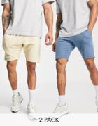 Le Breve 2 Pack Raw Edge Jersey Shorts In Blue & Stone-multi