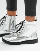 London Rebel Brogue Lace Up Ankle Boots - Red
