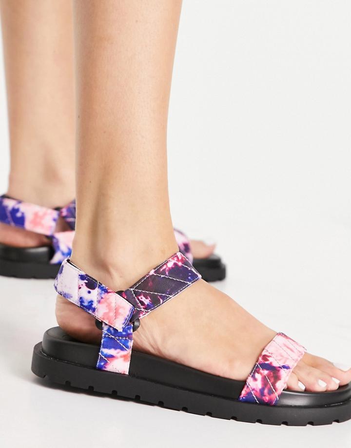 Bershka Padded Sporty Sandals In Tie-dye-multi