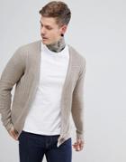 Asos Cable Knit Cardigan With Rib Detail In Oatmeal - Beige