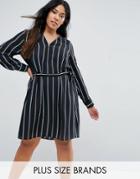 Lovedrobe Plus Shirt Dress In Stripe - Black