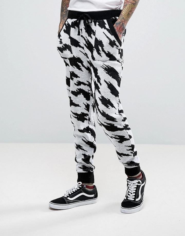 Asos Knitted Joggers In Houndstooth Design - Black