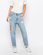 Waven Aki Boyfriend Jeans With Patches And Distressing - Idol Blue
