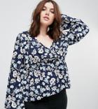 Influence Plus Flared Sleeve Floral Wrap Top - Black