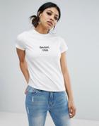 Daisy Street Crew Neck T-shirt With Basic Tee Print - White