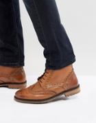 Silver Street Brogue Boots In Tan Leather - Tan