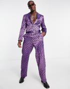 Asos Design Wide Leg Suit Pants In Wavey Checkerboard In Purple