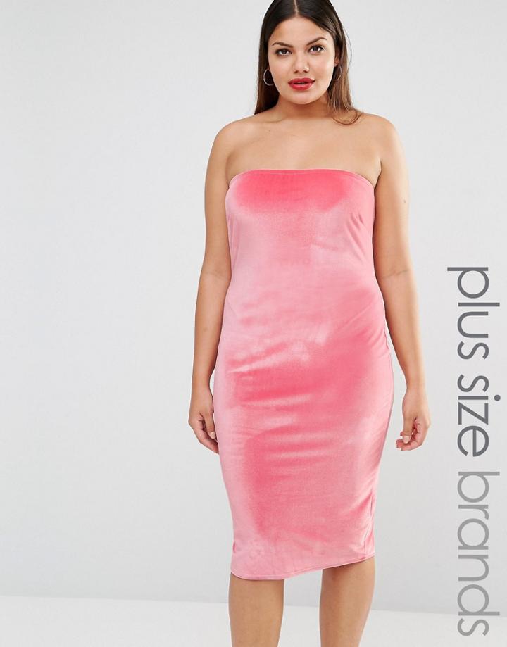 Club L Plus Velvet Bandeau Midi Dress - Pink