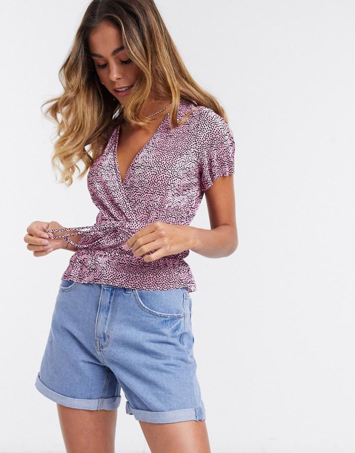 Pull & Bear Wrap Front Top With Synch Waist In Pink