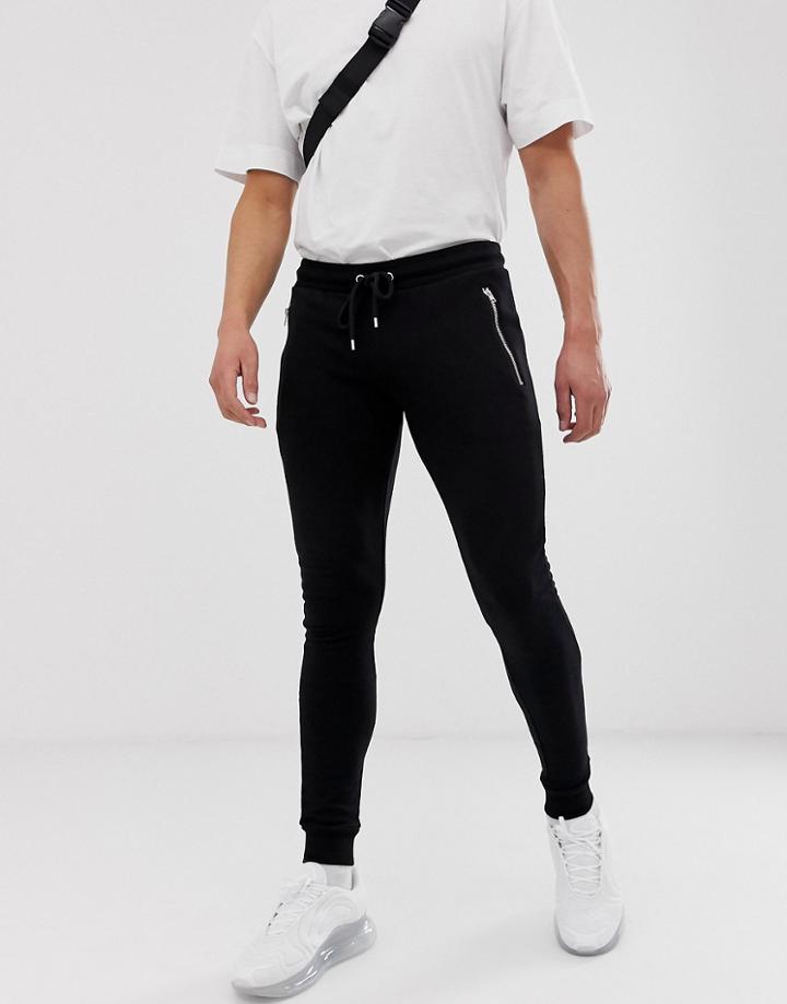 Asos Design Super Skinny Sweatpants With Zips In Black - Black