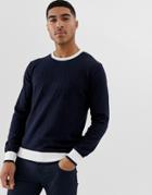 Armani Exchange Logo Contrast Neck Knitted Sweater In Navy - Navy