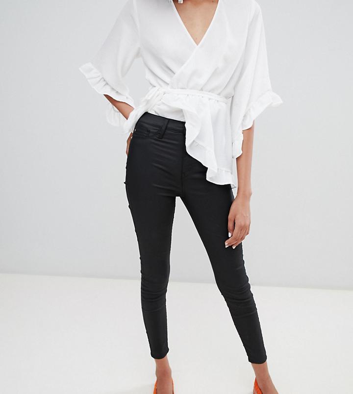 River Island Harper High Rise Skinny Coated Jeans In Black - Black