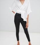 River Island Harper High Rise Skinny Coated Jeans In Black - Black