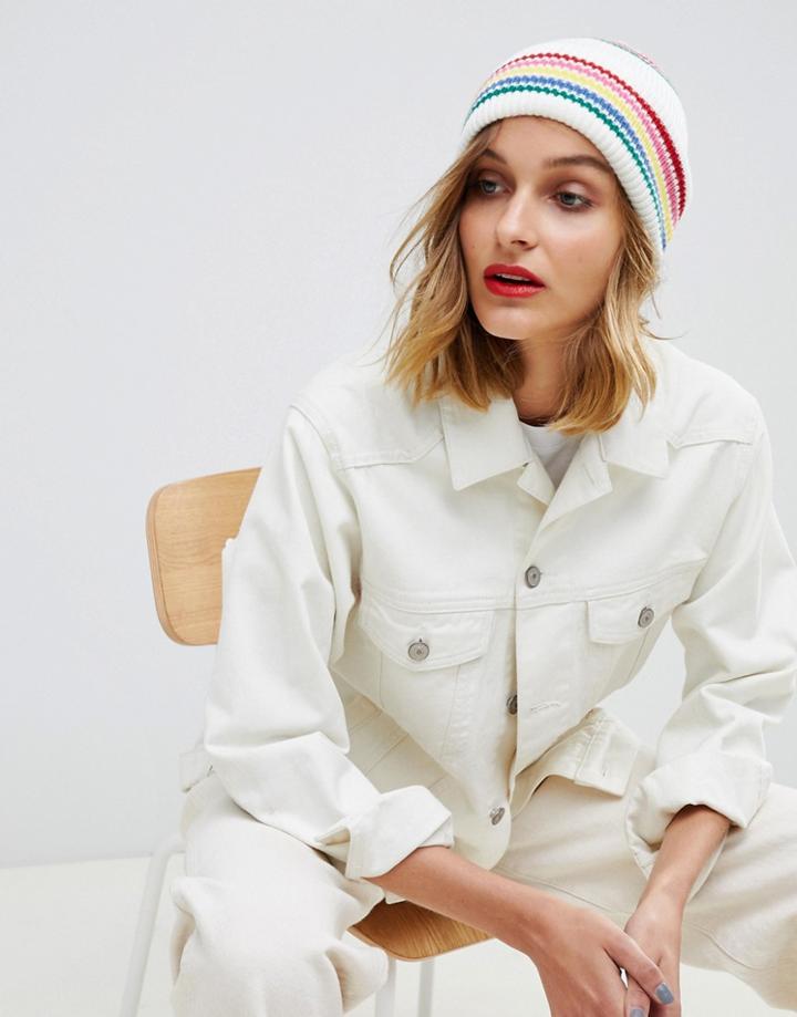 Asos Design Multi Stripe Fisherman Beanie - Cream