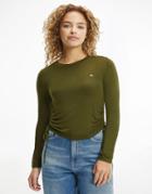 Tommy Jeans Tie Side Long Sleeve Top In Olive-green