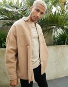 Asos Design Extreme Oversized Wool Mix Shirt In Camel-brown
