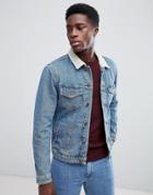 Jack & Jones Fleece Collar Denim Jacket - Blue