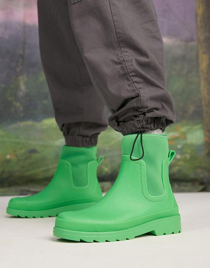 Asos Design Wellington Boot With Scuba Detail In Green