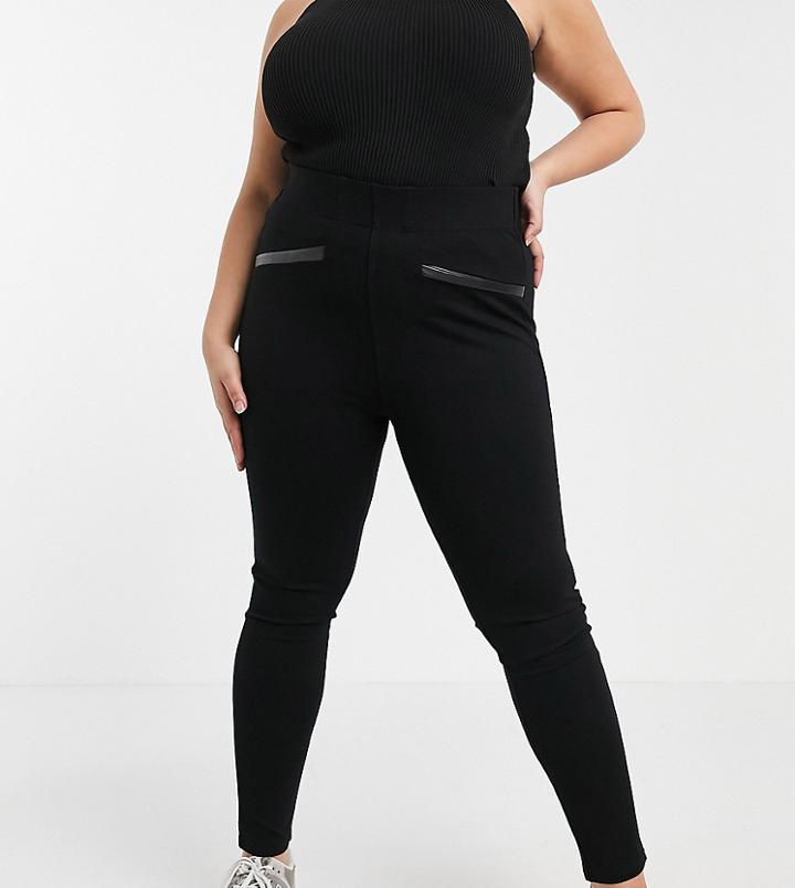 Simply Be Pu Trim Ponte Legging In Black