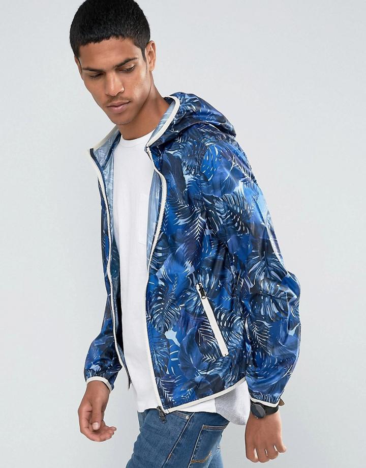 Celio Light Weight Hooded Jacket With All Over Print - Navy