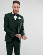 Asos Wedding Skinny Suit Jacket In Forest Green Herringbone - Green