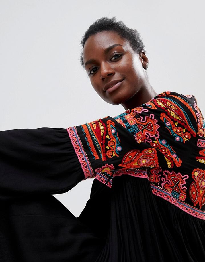 Raga Aviles Embroidered Tunic Dress - Black