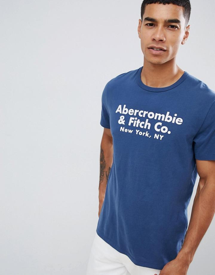 Abercrombie & Fitch Address Logo Print T-shirt In Blue - Blue