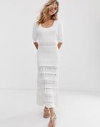 Asos Design Premium Crochet Maxi Dress With Puff Sleeve-cream