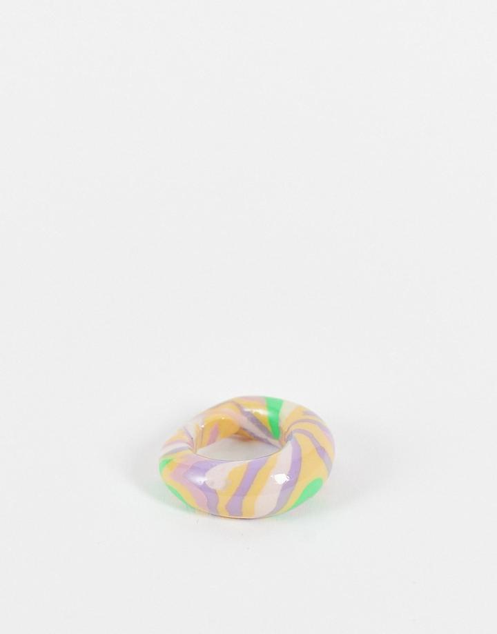 Asos Design Rubber Ring In Dome Shape In Multicoloured Marble