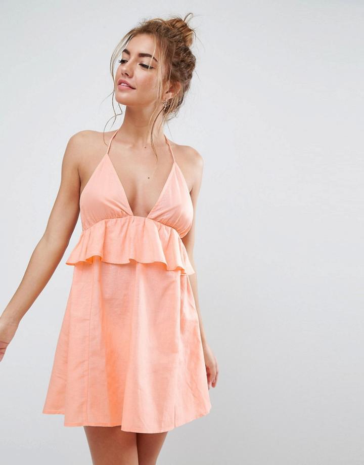 Asos Beach Halter Sundress With Frill - Orange