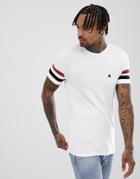 Asos Design Muscle T-shirt With Stretch And Contrast Sleeve Panels And Logo In White