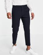 Harry Brown Carrot Fit Pinstripe Pants With Elastic Waist-navy