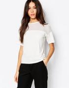 Daisy Street Sheer Mesh Insert T-shirt - White