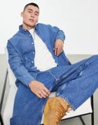 Asos Design 90s Oversized Denim Shirt In Vintage Mid Wash-blues