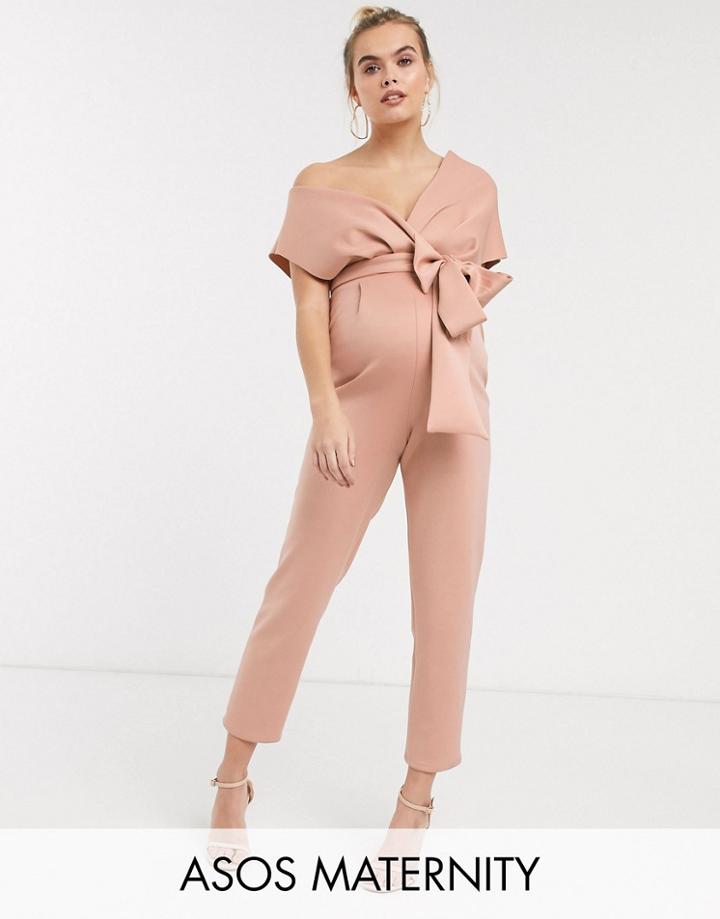 Asos Design Maternity Fallen Shoulder Scuba Jumpsuit