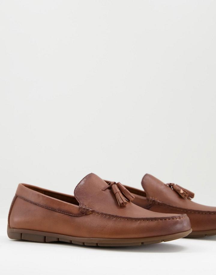 Aldo Leather Tassel Drivers In Tan-brown