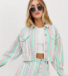 Missguided Two-piece Cropped Oversized Denim Jacket In Pastel Stripe - Multi