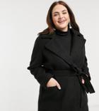 Fashion Union Plus Wrap Coat With Belt-black