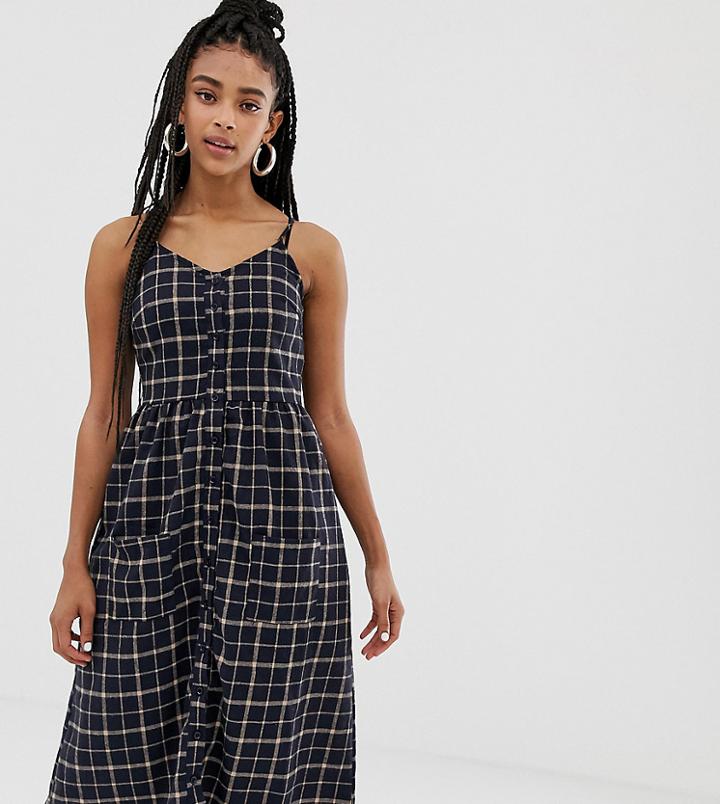 Daisy Street Button Front Midi Dress In Grid Check - Navy