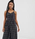 Daisy Street Button Front Midi Dress In Grid Check - Navy