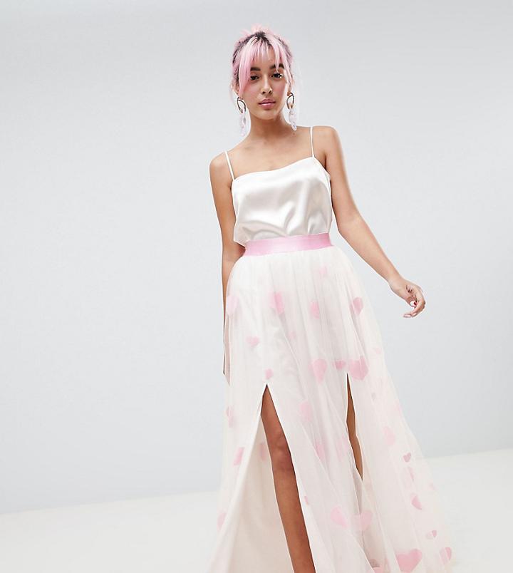 Hello Kitty X Asos Design Heart Flocked Tulle Maxi Skirt - Pink